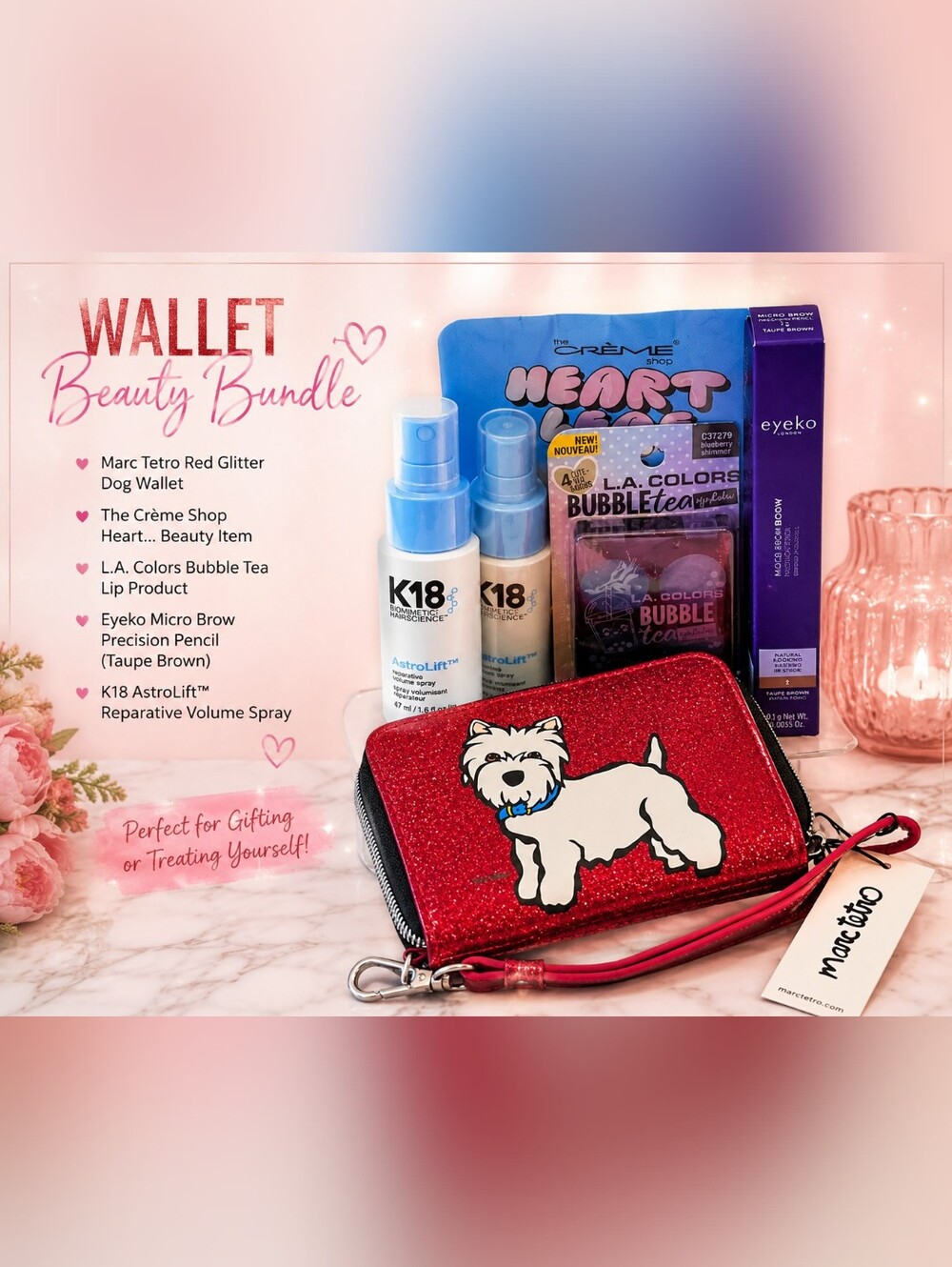 Marc Tetro Red Glitter Dog Wallet with Zipper Wristlet